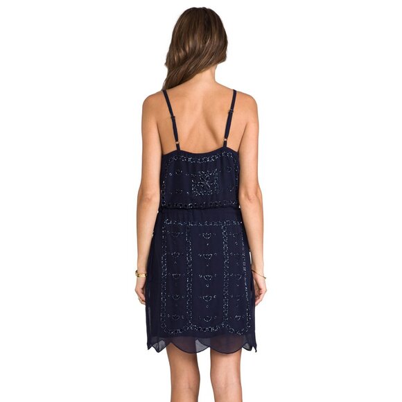 NWT Greylin Gatsby Navy Blue Crepe Beaded Slip Camisole Dress Anthropologie S - Picture 4 of 16
